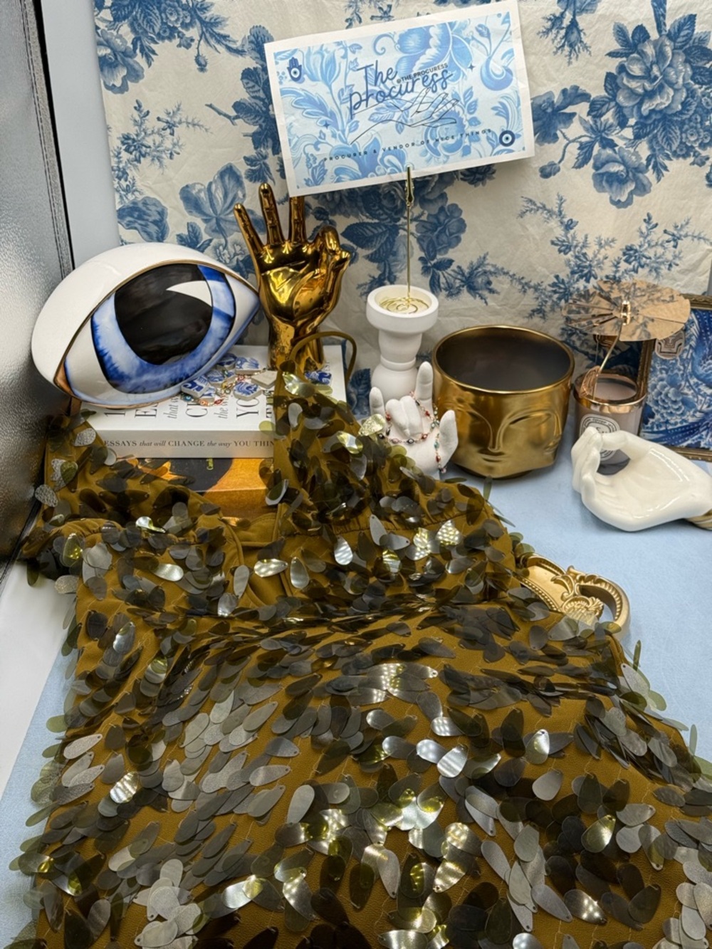 🆕 MISHA COLLECTION 🧿 NWOT Sapphire Sequins Maxi Dress, Olive - Sz L US 8 - Picture 14 of 16